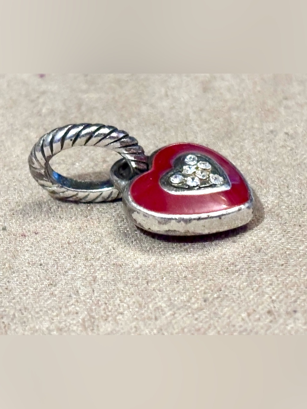 Brighton Red Heart charm Enamel on silver Crystals Brighton 🅱️ on back Retired - Picture 3 of 6